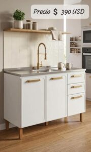 Conjunto de muebles de cocina en tono blanco minimalista está diseñado para aprovechar al máximo cada rincón - 58868560