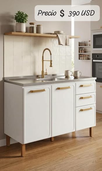 Conjunto de muebles de cocina en tono blanco minimalista está diseñado para aprovechar al máximo cada rincón - 58868560